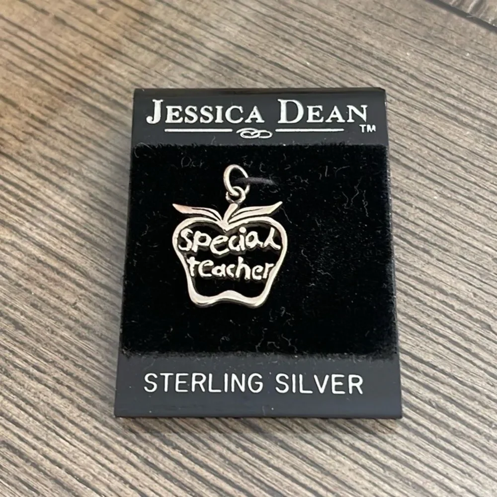 Vintage Jessica Dean Sterling Silver Apple Shaped Special Teacher Charm, New